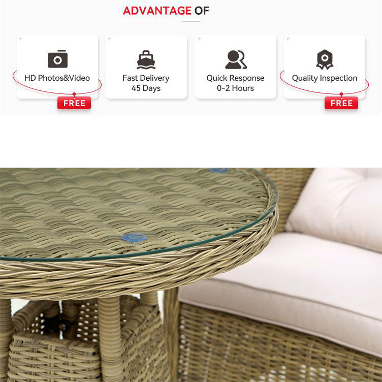 Patio Curved Tall Back Patio Rattan Sofa Chairs Garden Chairs Outdoor Sofa Set with Round Shaped Coffee Table Set 2 Seater 3 Set