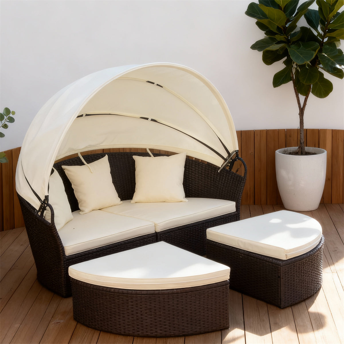 TYSF2507 Black Rattan Circular Canopy Outdoor Daybed with Turquoise Cushions – Cairns Great Barrier Reef Coastal Terrace Luxury Outdoor Canopy Daybed