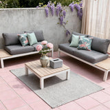 WLSF2522 White Aluminum Frame Outdoor Sofa Set with Wooden Extensions & Coffee Table – Provence Wisteria Patio Furniture Set