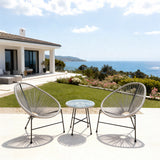 BST250703 Light Grey Radial Weave & Black Metal Frame Mediterranean Seaview Villa 2-Piece Outdoor Bistro Set – Glass Round Table