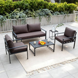 WLSF2507 Dark Grey Metal Frame Outdoor Conversation Set with Loveseat 2 Armchairs Coffee Table Barcelona Urban Terrace Modern Luxury Outdoor Furniture Set