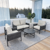 WLSF2558 4-Piece Rope Weave Outdoor Conversation Set with Round Coffee Table – Modern Scandinavian Patio Furniture