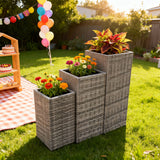 OPB2507 3-Piece Tiered Grey Wicker Planter Set – Backyard Patio Raised Garden Bed