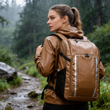 WBP1911 Brown Water Resistant Hiking Backpack with Reflective Strip for Rainy Outdoor Camping Travel