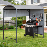 PGL2414 Grey Grill Gazebo with Black Metal Frame & Tool Organizer – Outdoor BBQ Canopy with Side Shelves for Backyard Cooking