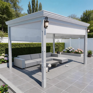 PGL2522 White Aluminum Pergola with Retractable Shade Screens – Elegant Outdoor Patio Pavilion for Backyard & Garden