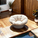 TYSF2564 Grey Rattan Round Plush Outdoor Lounge Chair with Cream Cushions – Paphos Cyprus Coastal Terrace Luxury Relaxed Outdoor Round Plush Chair