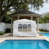 PGL2418 White Pop-Up Canopy Tent with Clear Windows –Outdoor Gazebo Shelter for Backyard & Poolside Events