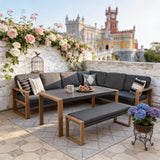 WLSF2554 L-Shaped Outdoor Sectional Sofa Set with Dining Table & Bench – Portuguese Palace Style Patio Furniture