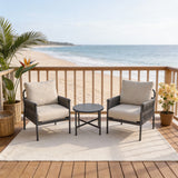 WLSF2559 3-Piece Rope Weave Outdoor Chair Set with Round Side Table – Coastal Beach Patio Furniture
