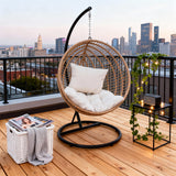 SWC2618 Natural Rattan Hanging Egg Chair with Stand & Cushion – Urban Rooftop Patio Swing Lounge Chair Set