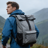 HDB1913 Grey Roll Top Waterproof Laptop Backpack with Side Water Bottle Pocket for Business Travel & Hiking