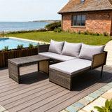 SFTZ257904 Mixed Brown Wicker L - Shaped Outdoor Sectional Set with Light Grey Cushions & Wicker Coffee Table – Stylish Patio Furniture
