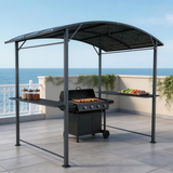 PGL2412 Black Metal Grill Gazebo with Hardtop Roof & Side Shelves – Outdoor BBQ Canopy for Coastal Patio & Backyard Cooking Area