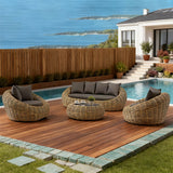 SFTZ257404 Natural Rattan Spherical Outdoor Lounge Set with Dark Grey Cushions & Rattan Round Coffee Table – Stylish Patio Furniture