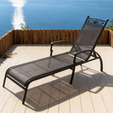 TYSF2621 Black Metal Frame Breathable Mesh Adjustable Armrest Outdoor Sun Lounger – French Riviera Coastal Terrace Luxury Relaxed Outdoor Reclining Sunbed