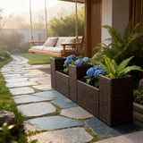 OPB250303 5-Piece Modular Brown Wicker Planter Set – Tiered Patio Raised Garden Bed