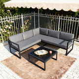 WLSF2518 Black Metal L-Shaped Outdoor Sectional with Coffee Table – Cotswolds Countryside Classic Patio Furniture Set