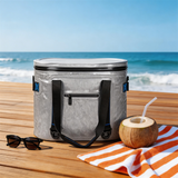 WCB1903-1 Silver Grey Waterproof Insulated Cooler Bag with Front Zipper Pocket for Beach Picnic Camping