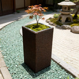 OPB250501 Tall Square Brown Wicker Planter with Metal Liner – Zen Garden Outdoor Plant Pot
