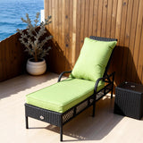 TYSF2581 Black Rattan Adjustable Outdoor Sun Lounger with Bright Green Cushions – Saint Lawrence Gap Barbados Coastal Terrace Luxury Vibrant Outdoor Reclining Sunbed