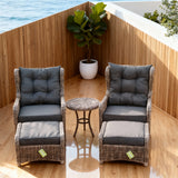 TYSF2511 Light Brown Rattan 5-Piece Outdoor Lounge Set with Dark Grey Cushions – Byron Bay Coastal Curved Terrace Luxury Outdoor Social Furniture Set