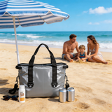 WCB1901 Silver Waterproof Insulated Cooler Tote Bag with Detachable Shoulder Strap for Beach Picnic