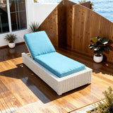 TYSF2555 White Rattan Adjustable Outdoor Sun Lounger with Turquoise Cushions – Phuket Thailand Coastal Terrace Luxury Vibrant Outdoor Reclining Sunbed