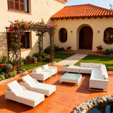 SFTZ259201 White Wicker Outdoor Lounge & Chaise Set with All - White Design & Glass Coffee Table – Luxury Patio Furniture