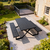 WLSF2589 Black Wood-Look Outdoor Picnic Table Set – English Countryside Patio Furniture