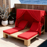 TYSF2590 Cream Rattan Double Outdoor Daybed with Red Canopy & Fiery Red Cushions – Varadero Cuba Coastal Terrace Luxury Vibrant Outdoor Double Sun Lounger Set