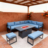 WLSF2521 Dark Grey Metal L-Shaped Outdoor Sectional with Fire Pit Table & Ottomans – Scottsdale Desert Patio Furniture Set