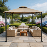PGL2407 Beige Double-Tier Patio Gazebo with Black Metal Frame – Outdoor Canopy for Garden & Backyard