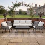 WLSF2556 4-Piece Rope Weave Outdoor Sectional Set with Stripe Coffee Table – English Manor Style Patio Furniture