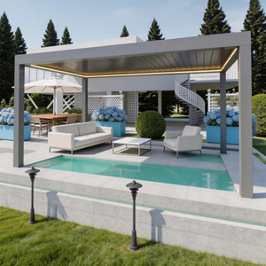 PGL2521 Modern Grey Aluminum Pergola with Integrated LED Lights – Luxury Outdoor Patio Shade Structure for Contemporary Homes