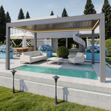 PGL2521 Modern Grey Aluminum Pergola with Integrated LED Lights – Luxury Outdoor Patio Shade Structure for Contemporary Homes