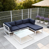 WLSF2532S3 White Aluminum L-Shaped Outdoor Sectional with Navy Cushions & Glass Coffee Table – Provence Lavender Patio Set