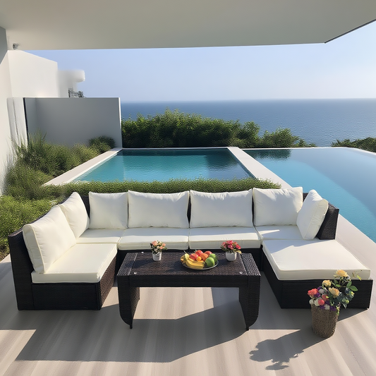 Dark Brown Wicker L - Shaped Outdoor Sectional Set with Coffee Table – Stylish Patio Furniture