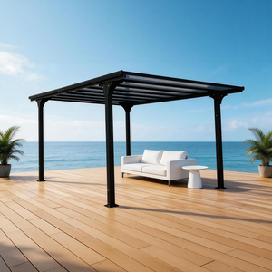 PGL2401 Black Metal Pergola with Transparent Polycarbonate Roof – Outdoor Patio Sun Shade Gazebo for Backyard & Deck