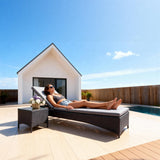 TYSF2614 Dark Grey Rattan Adjustable Outdoor Sun Lounger Set with Matching Side Table & Grey Cushions – Curaçao Caribbean Coastal Terrace Luxury Relaxed Outdoor Reclining Sunbed Set