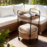 RSB2502 2-Tier Round Rattan Rolling Cart with Wheels – Patio Wicker Storage Trolley