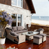 SFTZ2610 Light Beige Wicker L-Shaped Outdoor Lounge Set – Nordic Coastal Cottage Patio Luxury Furniture Set