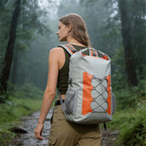 WBP1907 Grey Orange Roll Top Waterproof Dry Backpack with Front Bungee Cord for Hiking Camping