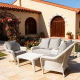 SFTZ2589 White Wicker Outdoor Lounge Set with Light Grey Cushions & White Wicker Coffee Table – Stylish Patio Furniture