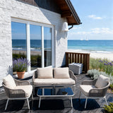 SFTZ260302 Light Grey Woven Coastal Outdoor Lounge Set with Cream Cushions & Black Glass Coffee Table – Stylish Patio Furniture