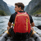 HDB1909 Red Yellow Waterproof Outdoor Backpack with Mesh Side Pockets for Kayaking River Trekking & Daily Use