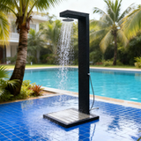 ROS2501 Outdoor Rattan Tile Panel Outdoor Shower – Tropical Poolside Shower Station