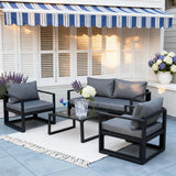 WLSF2510 Black Metal 4-Piece Outdoor Conversation Set with Glass Table – Newport Coastal Classic Patio Seating Set
