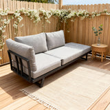 WLSF2526S1 Black Metal Frame Modular Outdoor Sofa with Light Grey Cushions – New England Countryside Patio Seating