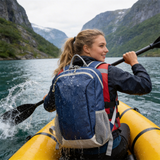 HDB1911 Blue Grey Waterproof Kayaking Backpack with Mesh Side Pockets for Water Sports River Trekking
